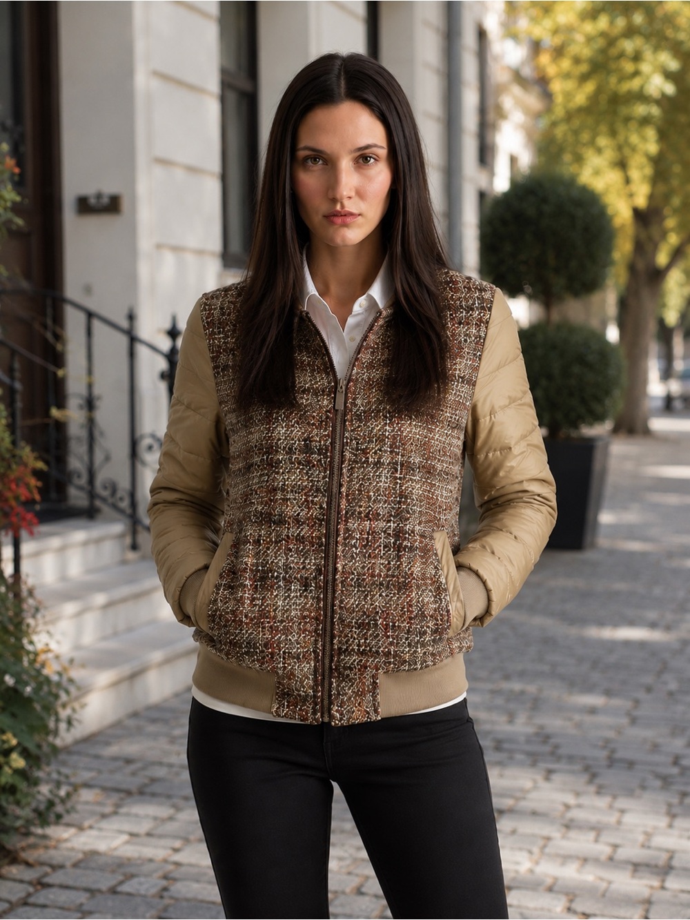 NWT Members Only Tweed Multi Media Bomber Varsity Jacket Womens Sz XS